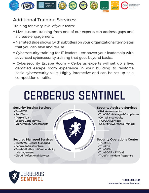 Managed KnowBe4 - Service Overview. Cerberus Sentinel specializes in cybersecurity solutions that build a culture of security within an organization Image 2
